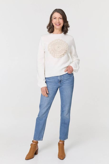 White Embroidered Detail Long Sleeve Jumper - Image 4
