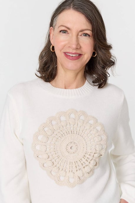 White Embroidered Detail Long Sleeve Jumper - Image 6