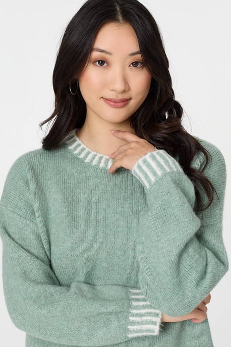 Sage Contrast Trim Balloon Sleeve Jumper - Image 2