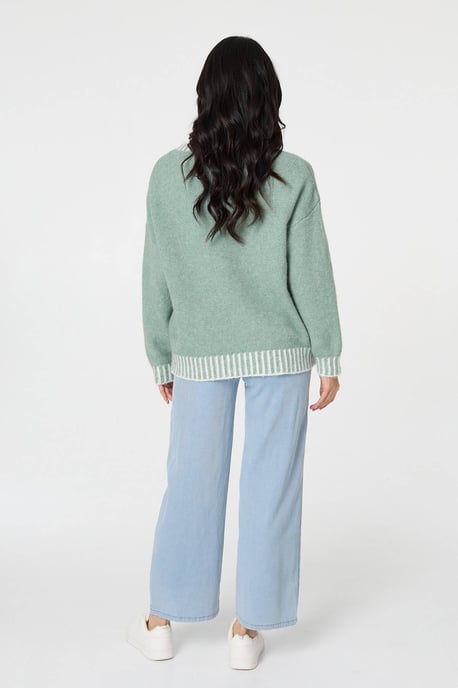 Sage Contrast Trim Balloon Sleeve Jumper - Image 3