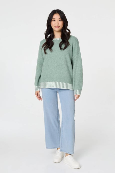 Sage Contrast Trim Balloon Sleeve Jumper - Image 4