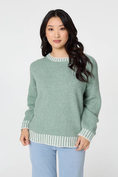 Sage Contrast Trim Balloon Sleeve Jumper - Image 5