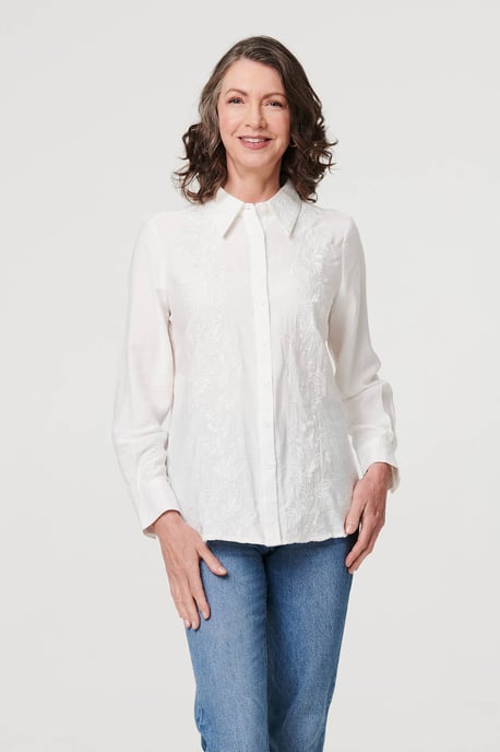 White Floral Embroidered Long Sleeve Shirt - Image 2
