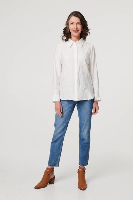 White Floral Embroidered Long Sleeve Shirt - Image 4