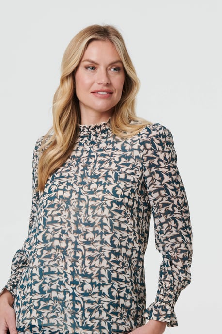 Green Printed Long Sleeve High Neck Top - Image 2