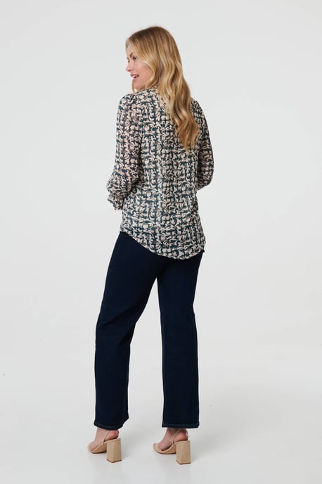 Green Printed Long Sleeve High Neck Top - Image 3