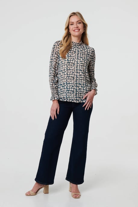 Green Printed Long Sleeve High Neck Top - Image 4