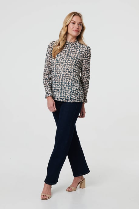 Green Printed Long Sleeve High Neck Top - Image 6