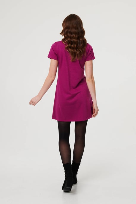 Purple Cowl Neck Button Front Short Shift Dress - Image 3