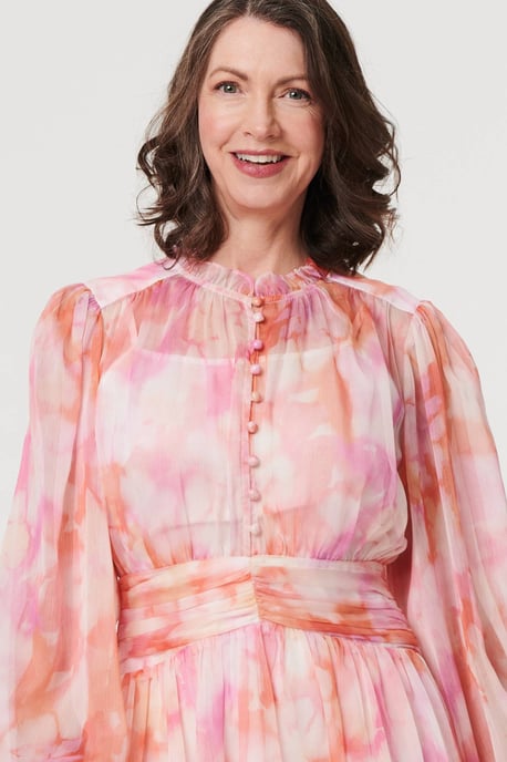 Pink High Neck Semi Sheer Short Dress - Image 2