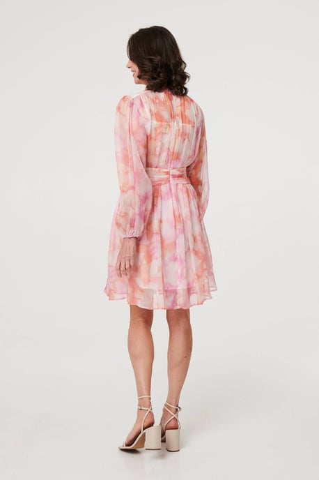 Pink High Neck Semi Sheer Short Dress - Image 3