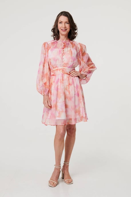 Pink High Neck Semi Sheer Short Dress - Image 4