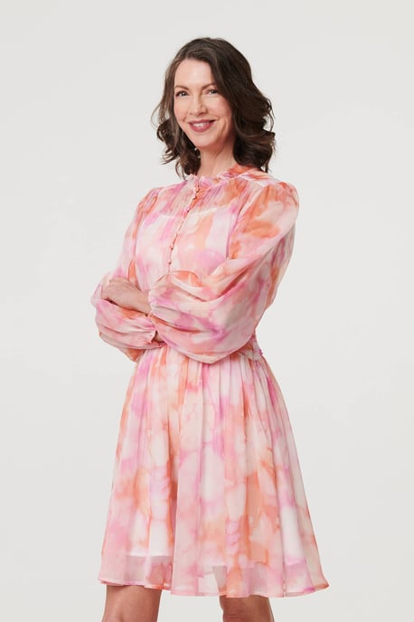 Pink High Neck Semi Sheer Short Dress - Image 6