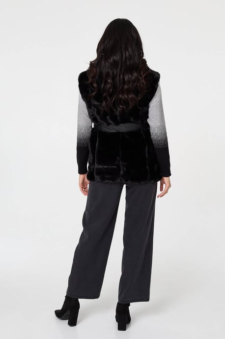 Black Faux Fur Sleeveless Tie Waist Gilet - Image 2