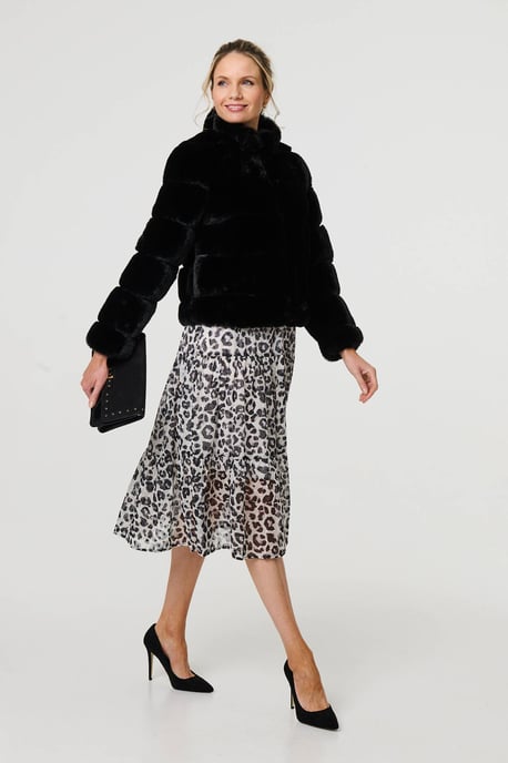 Black Faux Fur High Neck Cropped Jacket - Image 6