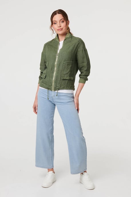 Khaki Pocket Detail Zip Front Bomber Jacket - Image 4