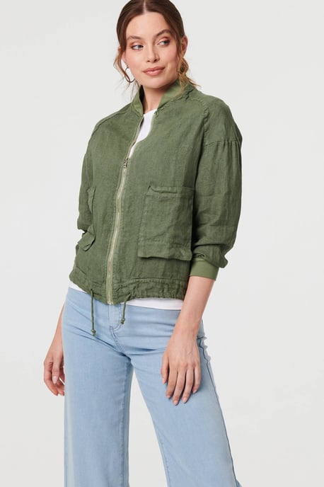 Khaki Pocket Detail Zip Front Bomber Jacket - Image 5