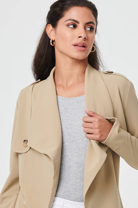Khaki Self Tie Thigh Length Lightweight Coat - Image 2