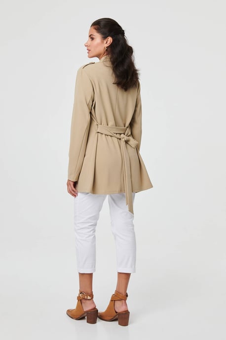Khaki Self Tie Thigh Length Lightweight Coat - Image 3