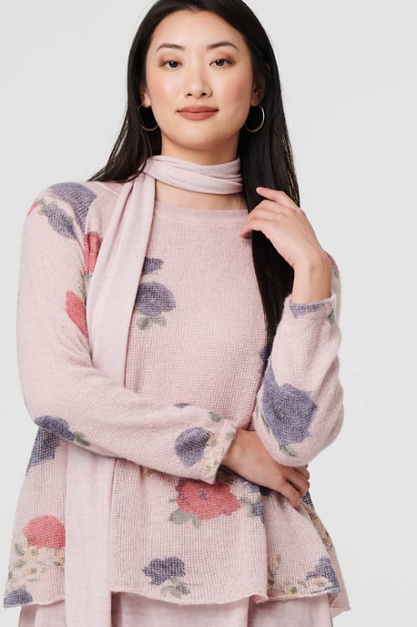 Pink Floral Layered Tunic Top with Scarf - Image 6