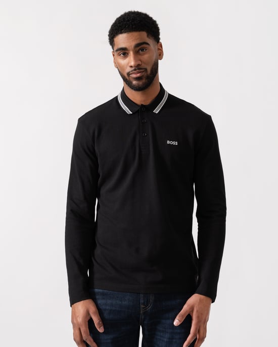 Long Sleeve Polo Shirt in Black - Image 1