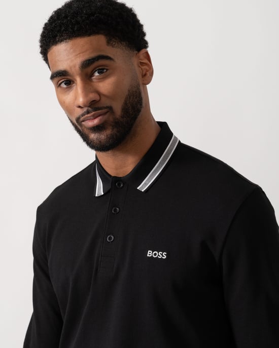 Long Sleeve Polo Shirt in Black - Image 3
