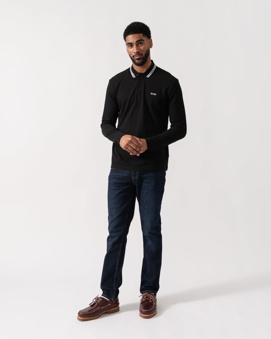 Long Sleeve Polo Shirt in Black - Image 4