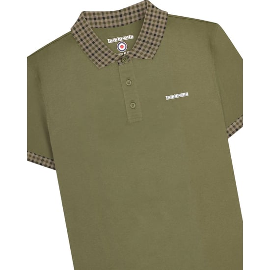 Lambretta Heren SS25 Gingham Poloshirt (Kaki Groen) - Image 3