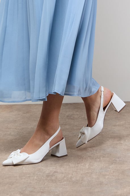 Seala Satin Bow Slingback Medium Block Heel Court Shoes - Image 1