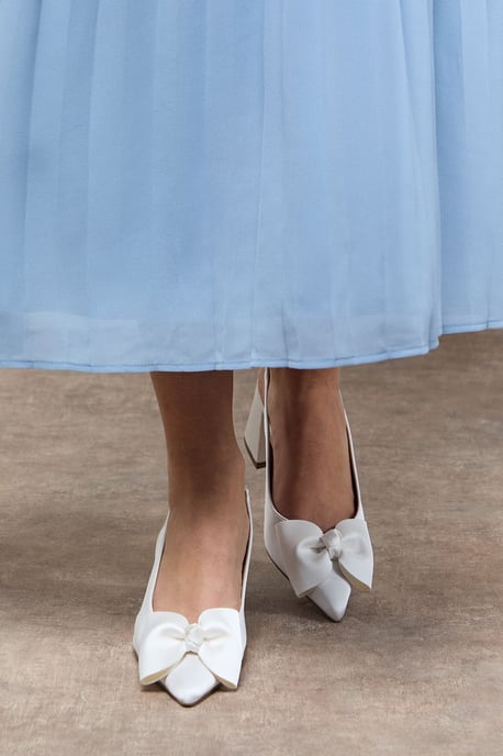 Seala Satin Bow Slingback Medium Block Heel Court Shoes - Image 2