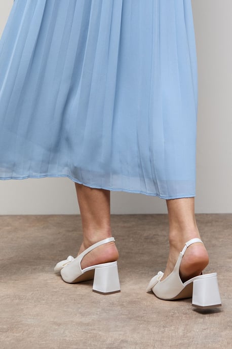 Seala Satin Bow Slingback Medium Block Heel Court Shoes - Image 3
