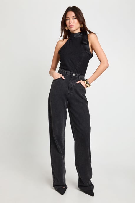 Lace Satin Bow Detail High Neck Bodysuit - Image 3