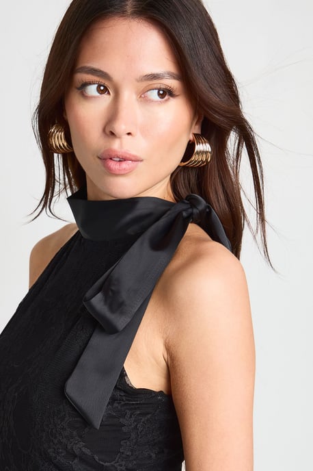 Lace Satin Bow Detail High Neck Bodysuit - Image 4