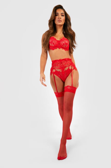 Eyelash Lace Bralette Suspender and Thong Set - Image 3