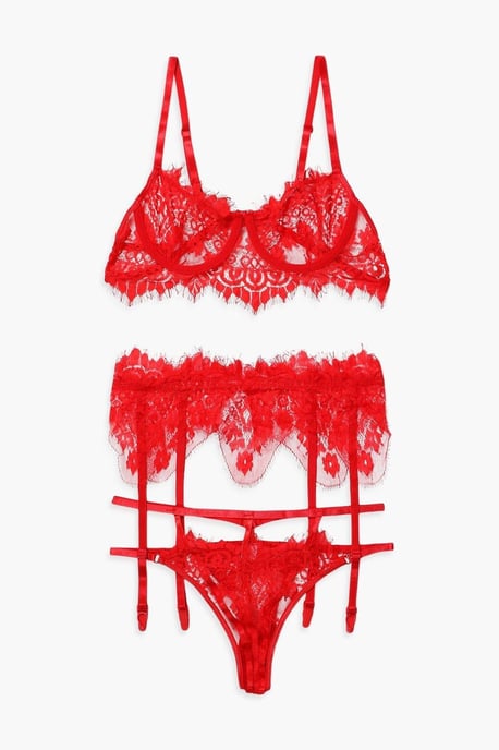 Eyelash Lace Bralette Suspender and Thong Set - Image 5