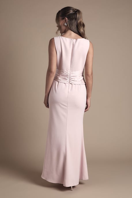 Sleeveless Round Neck Sash Waist Maxi Bridesmaid Dress - Image 4
