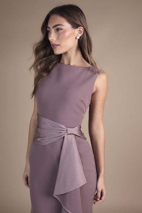 Sleeveless Round Neck Sash Waist Maxi Bridesmaid Dress - Image 2
