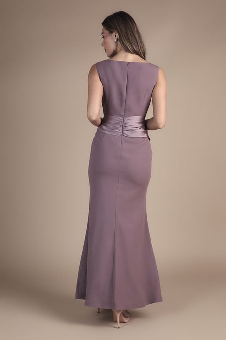 Sleeveless Round Neck Sash Waist Maxi Bridesmaid Dress - Image 3