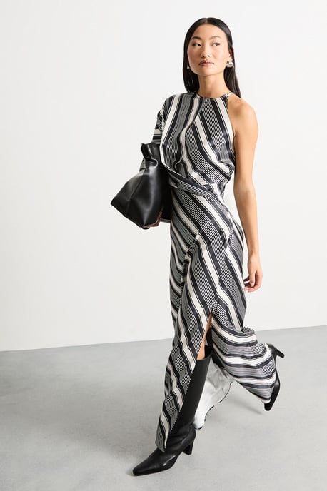 Petite Printed One Shoulder Twist Front Keyhole Satin Maxi Dress - Image 2