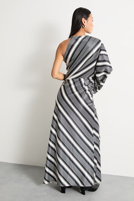 Petite Printed One Shoulder Twist Front Keyhole Satin Maxi Dress - Image 3