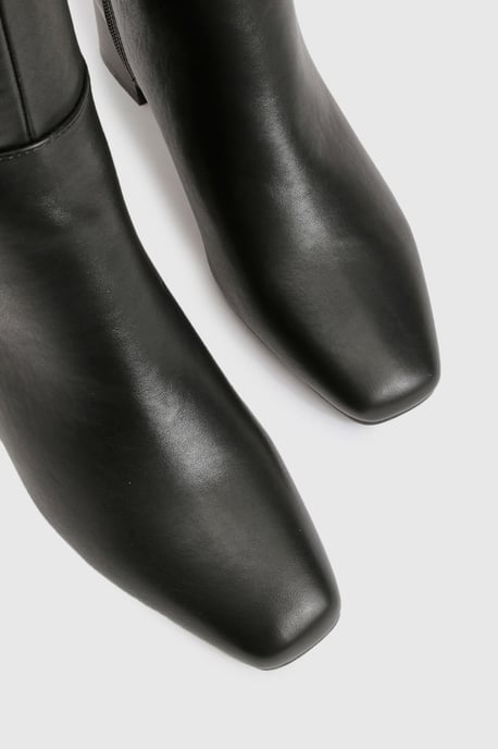 Wide Fit Stretch Knee High Flared Block Heeled Boots - Image 5