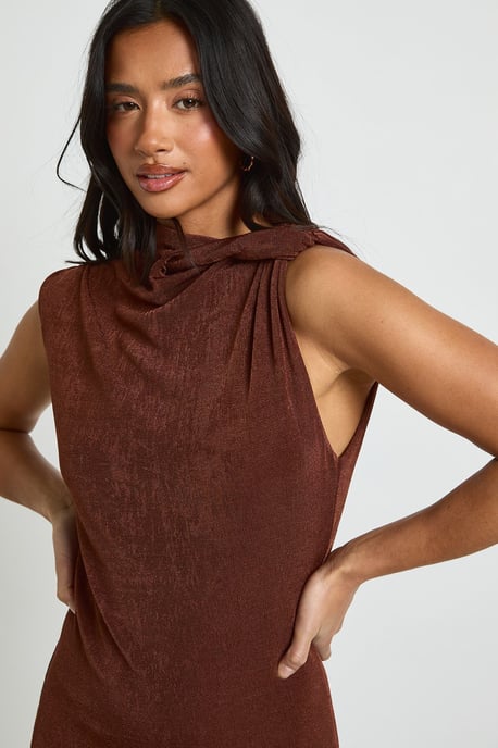 Petite Acetate Slinky Twist Neck Maxi Dress - Image 4