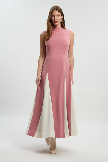 Compact Stretch Tailored Colour Block Full Skirted Midi Dress - Image 1