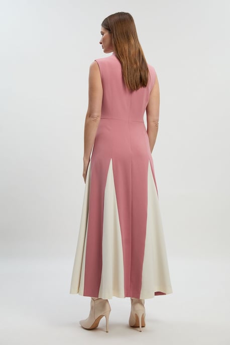 Compact Stretch Tailored Colour Block Full Skirted Midi Dress - Image 5