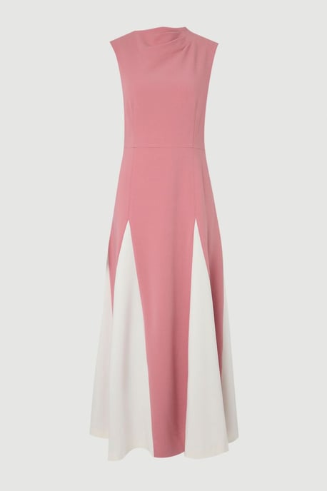 Petite Compact Stretch Tailored Colour Block Full Skirted Midi Dress - Image 4