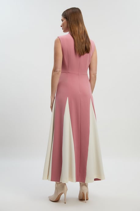 Petite Compact Stretch Tailored Colour Block Full Skirted Midi Dress - Image 5