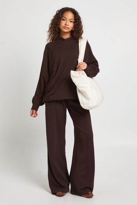 Washed Pintuck Detail Deep Waistband Wide Leg Jogger - Image 1