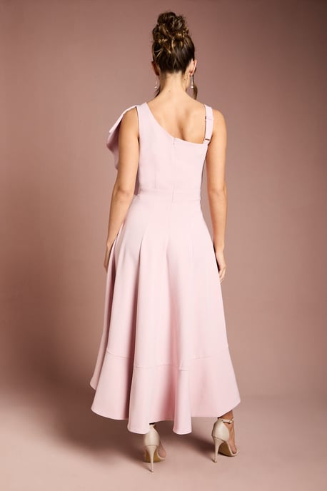 One Shoulder Crepe Ruffle Midi Dress - Image 3