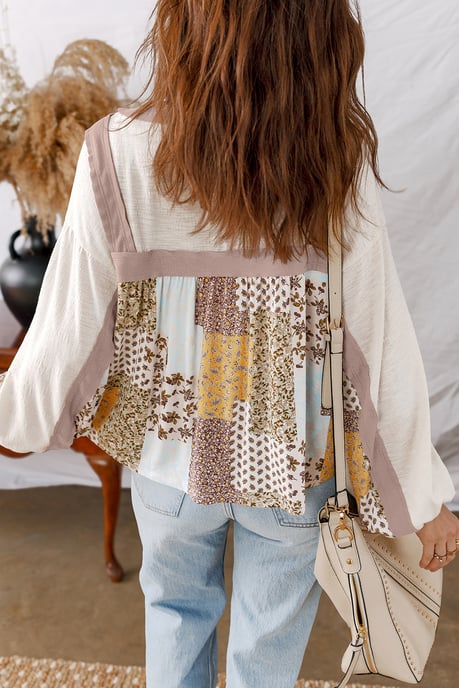 Blommig Patchwork Långärmad Topp - Image 2
