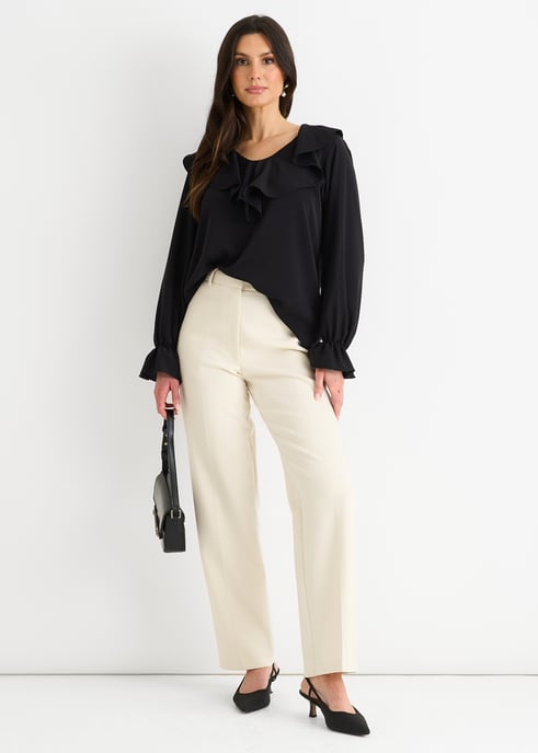 Black Wide Frill Loose Fit Blouse - Image 1
